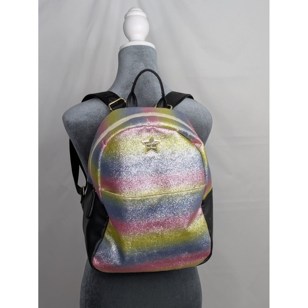 Luv Betsey Johnson Rainbow Glitter Backpack Ombre Metallic Black 13x12